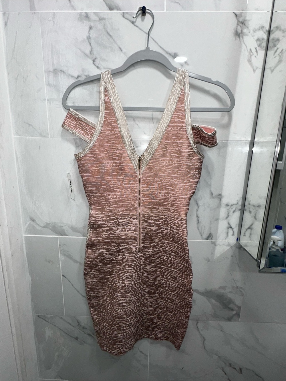 bebe Rose Gold Textured Bodycon Dress